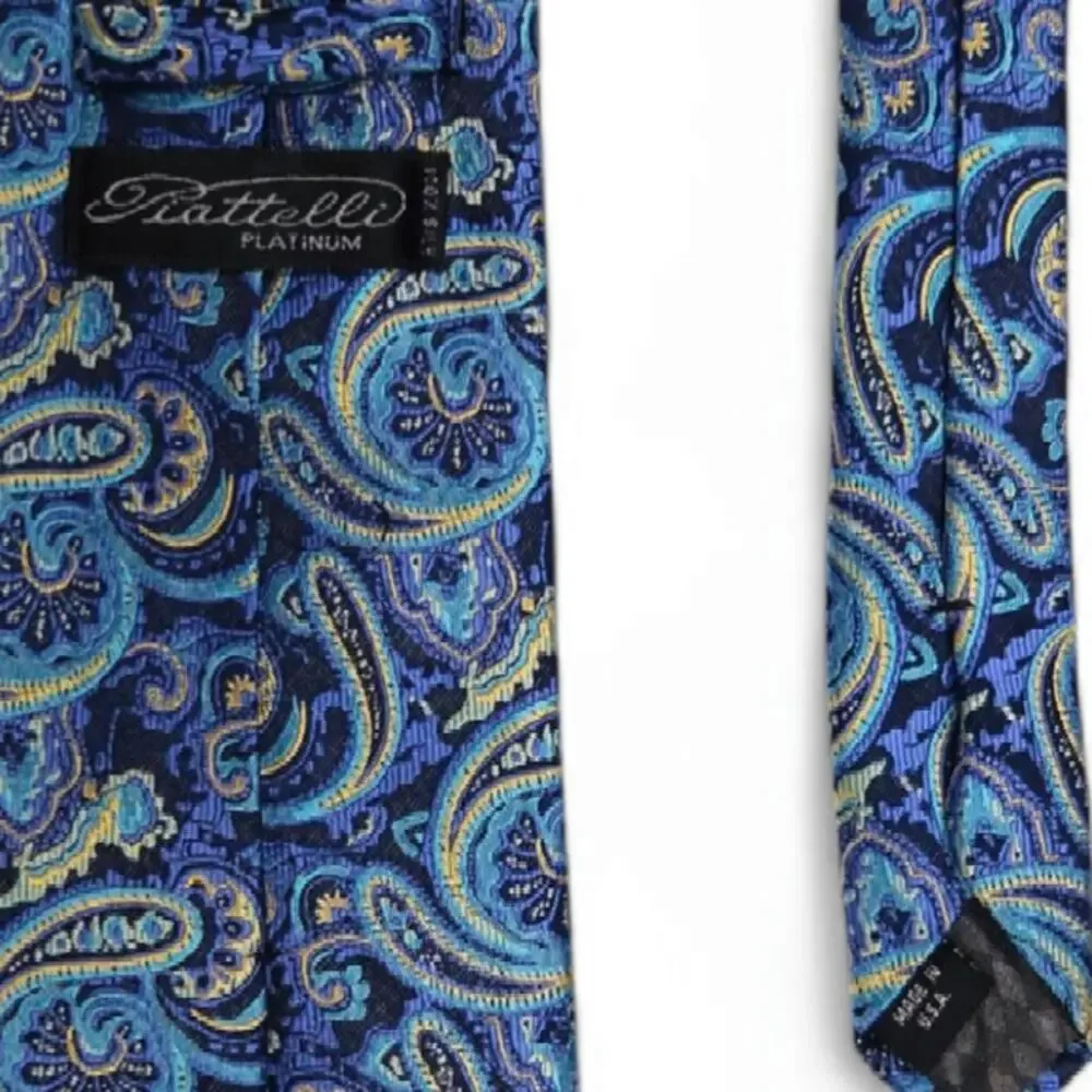 Piattelli Platinum Silk Necktie Paisley Blue Classic‎ Designer OS
